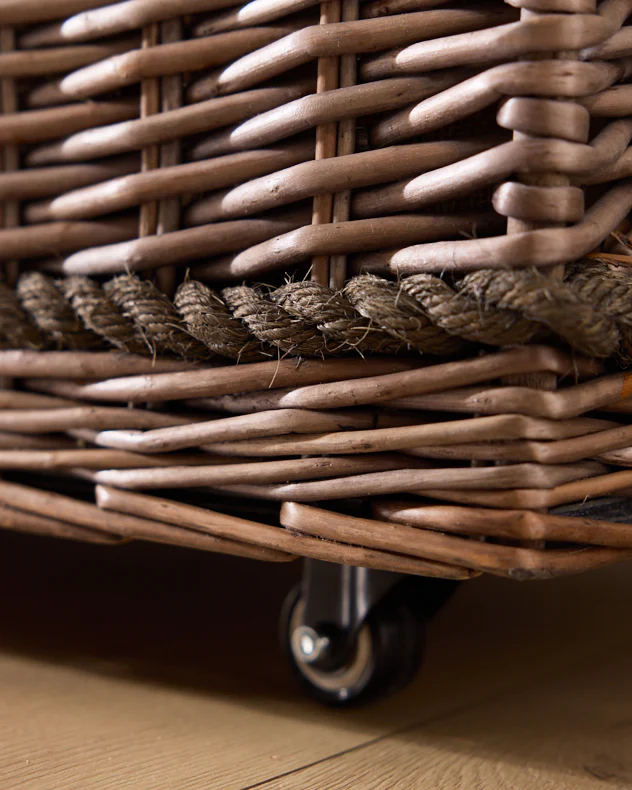Rope Handled Log Basket with Wheels - Image 2