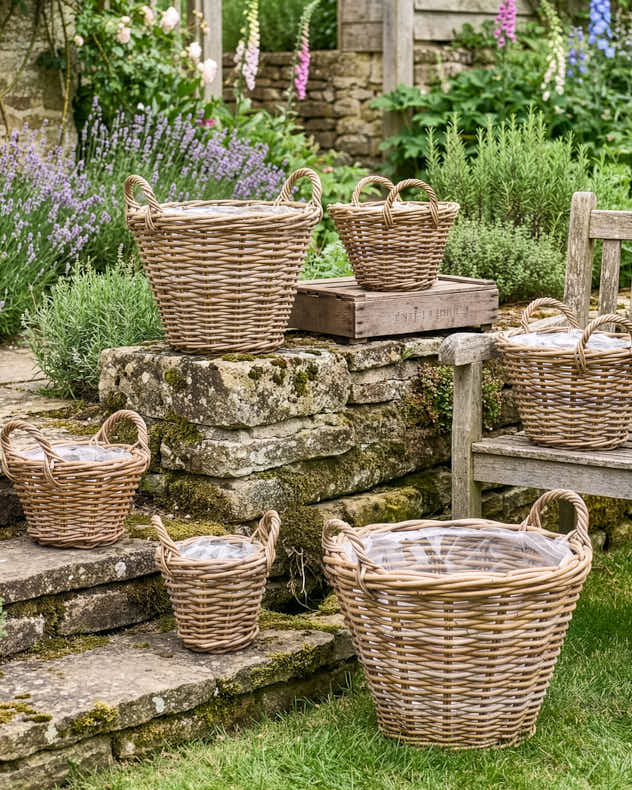 Lined Wicker Planter Baskets with Handles - Image 3