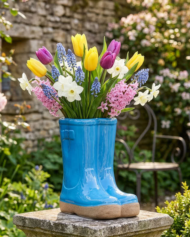 Small Bright Blue Welly Boot Planter