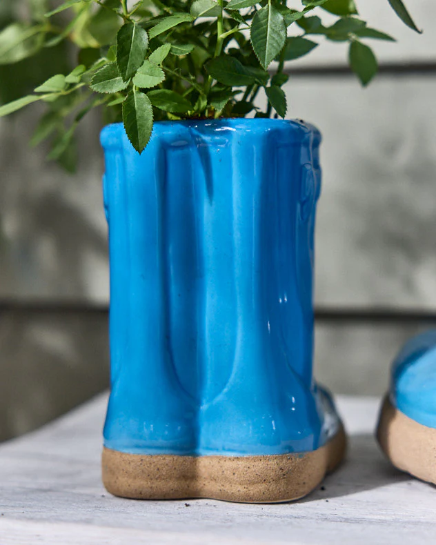 Large Bright Blue Welly Boots Planter with Personalised Marker - Image 5