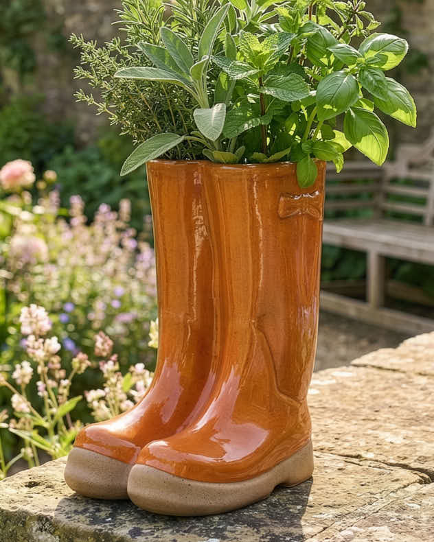Little & Large Orange Welly Boot Plant Pots - Image 3