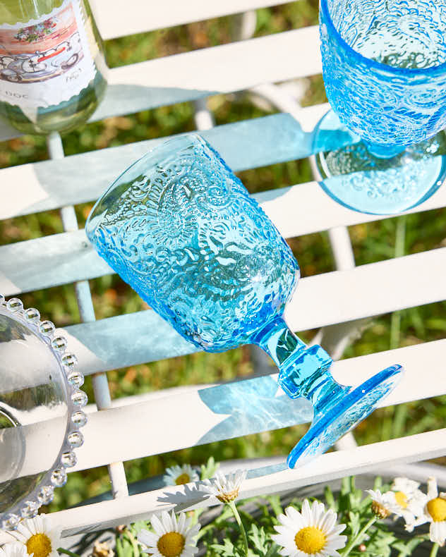 Lugo Paisley Bright Blue Wine Glass - Image 4