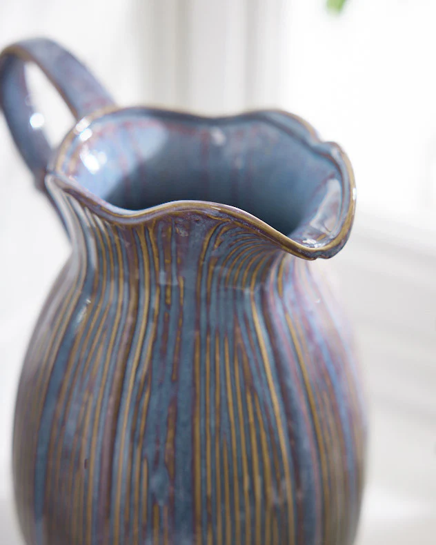 Aegean Blue Fluted Pitcher Jug Vase - Image 4