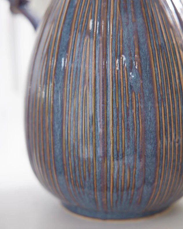 Aegean Blue Fluted Pitcher Jug Vase - Image 5