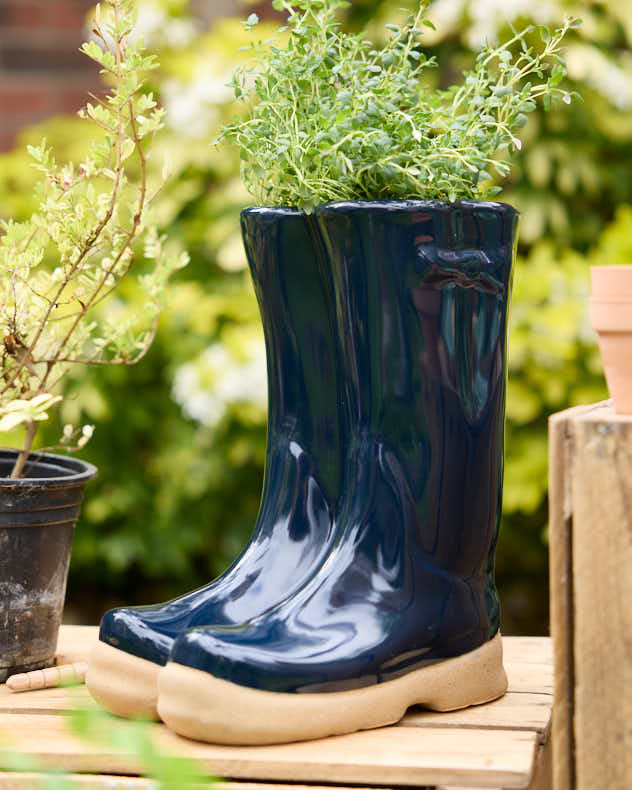 Large Dark Blue Welly Boot Planter - Image 3