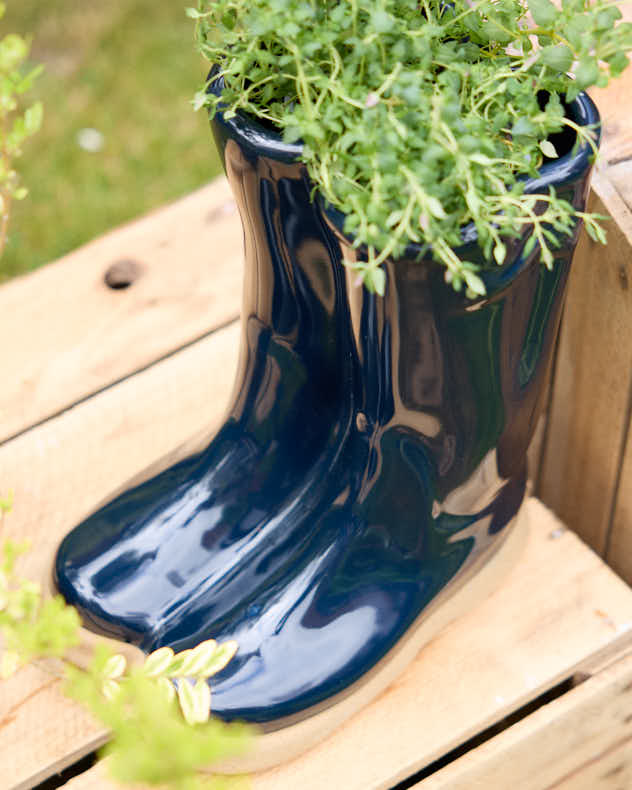Large Dark Blue Welly Boot Planter - Image 4