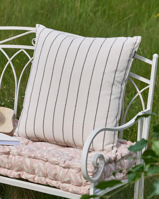 Mocha French Stripe Cotton Cushion - Image 2