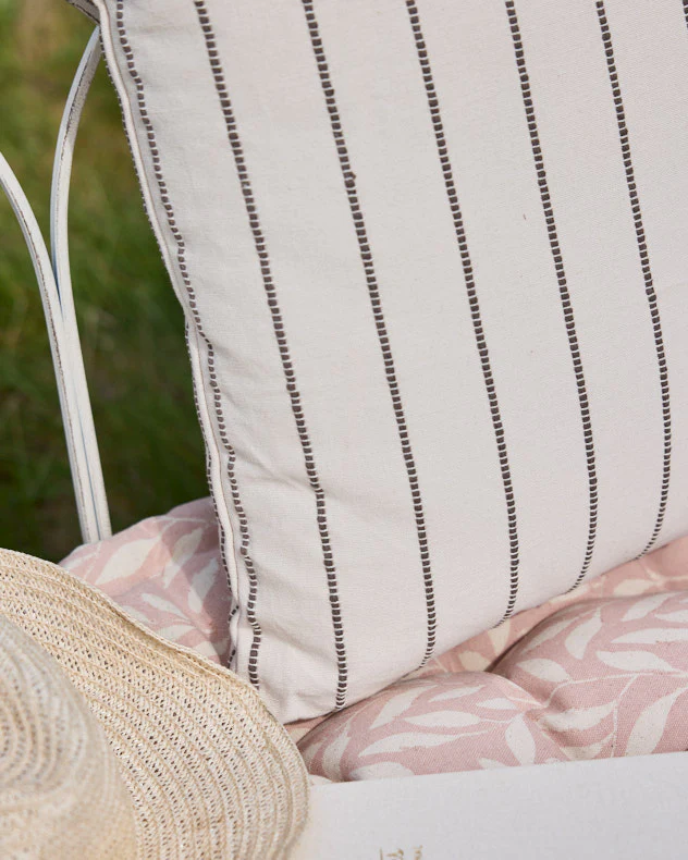 Mocha French Stripe Cotton Cushion - Image 3