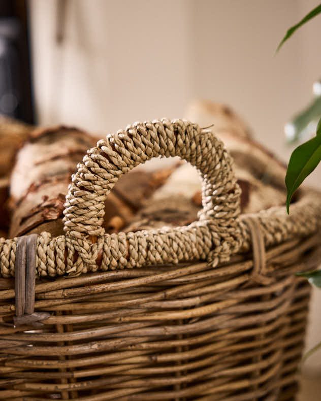 Natural Rattan and Seagrass Log Basket - Image 2