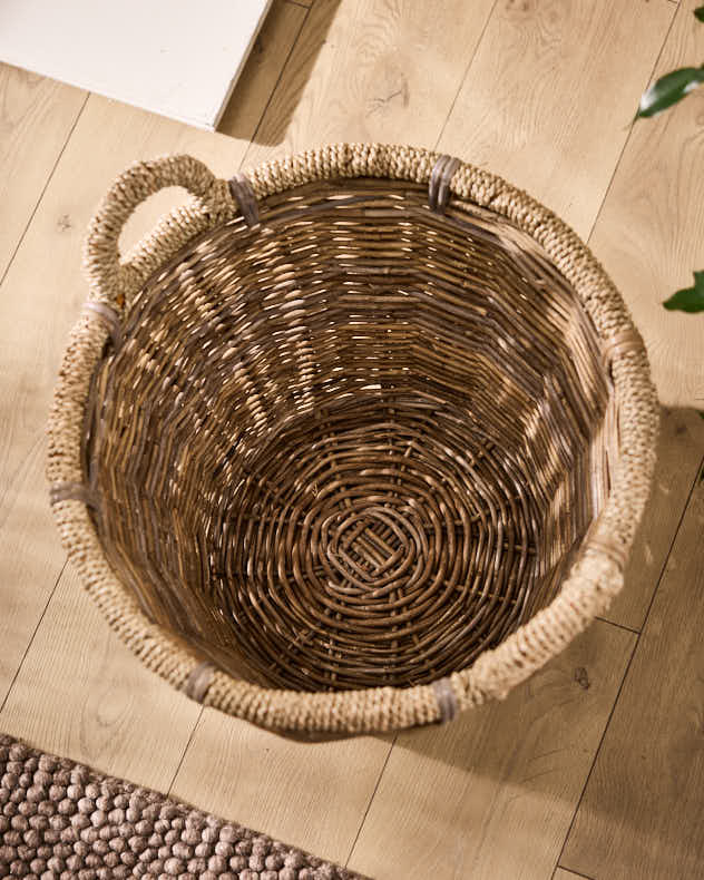 Natural Rattan and Seagrass Log Basket - Image 3