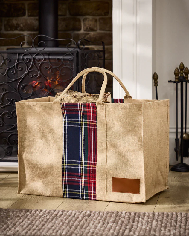 Natural Tartan Jute Log Carrier - Image 3