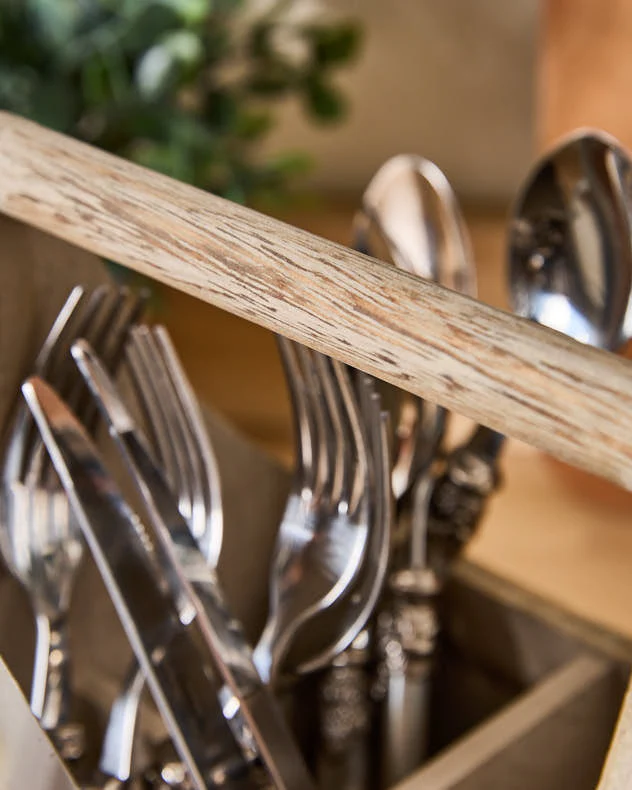 Oak Effect Wooden 4 Section Cutlery Holder - Image 2