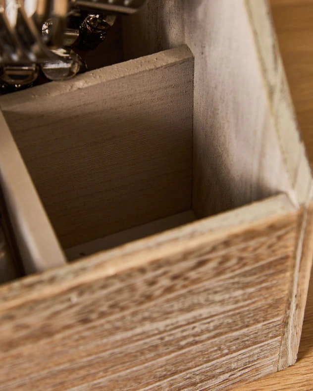 Oak Effect Wooden 4 Section Cutlery Holder - Image 4