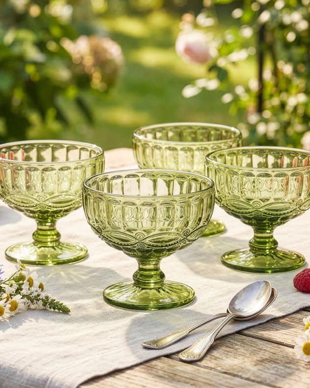 Palazzo Green Glass Footed Dessert Bowl