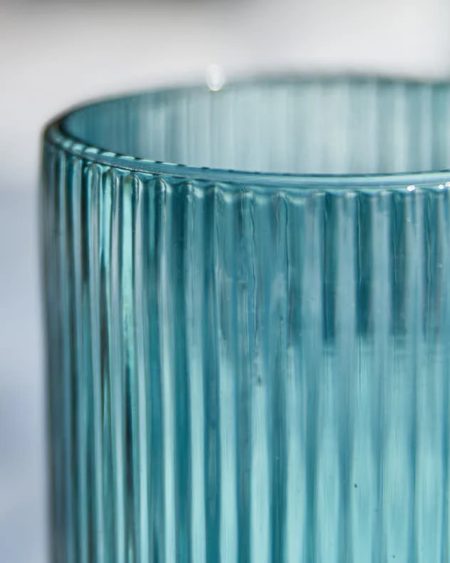 Palermo Blue Ribbed Tumbler Glass - Image 2