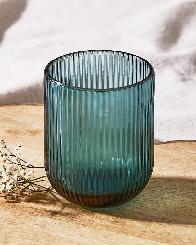 Palermo Blue Ribbed Tumbler Glass - Image 3