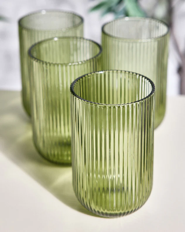 Palermo Green Ribbed Highball Tumbler - Image 3