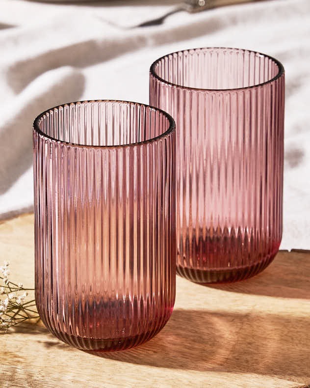 Palermo Pink Ribbed Highball Tumbler - Image 3