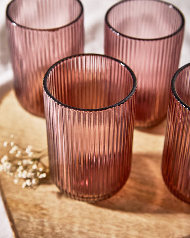 Palermo Pink Ribbed Highball Tumbler - Image 4