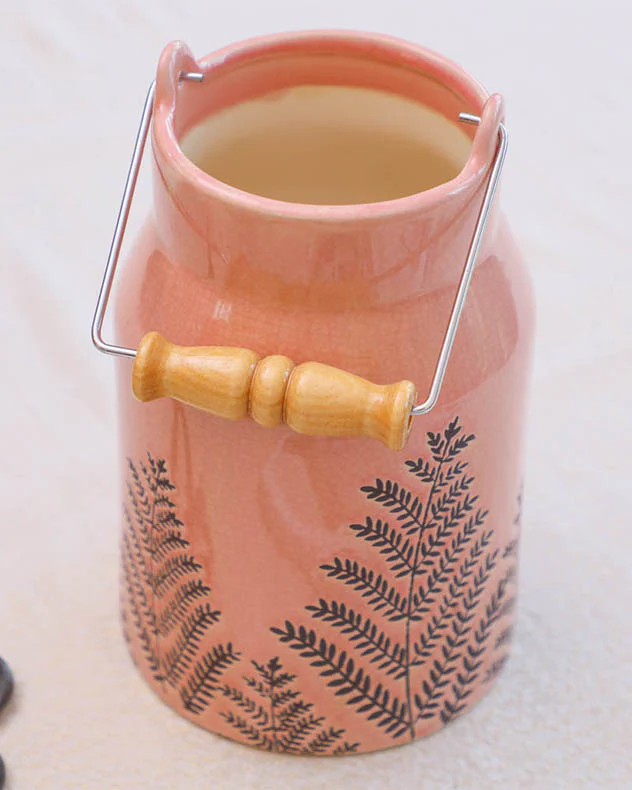 Fern Leaf Pink Milk Churn Flower Vase - Image 4