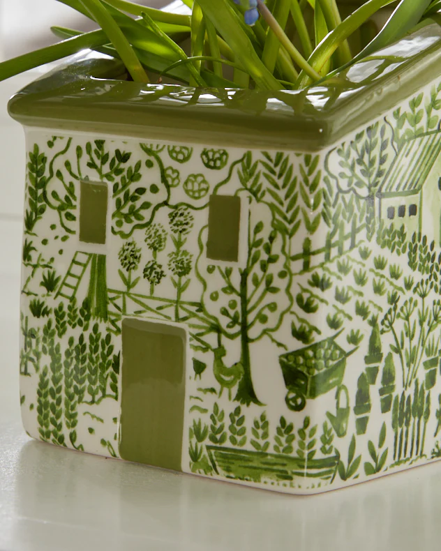 Green & White Painted House Planter - Image 2