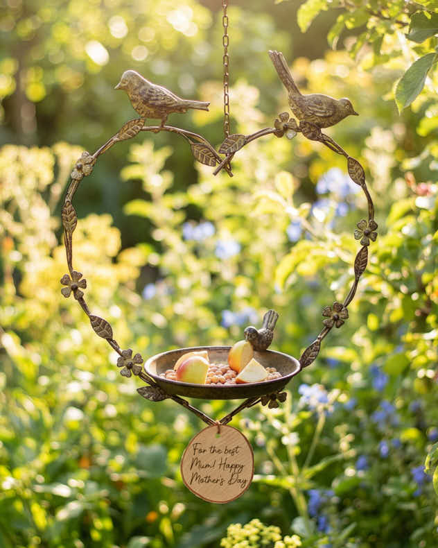 Personalised Brass Hanging Heart Garden Bird Feeder