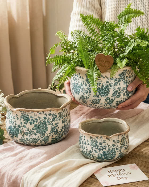 Personalised Fiorella Teal Gift Set of 3 Planters