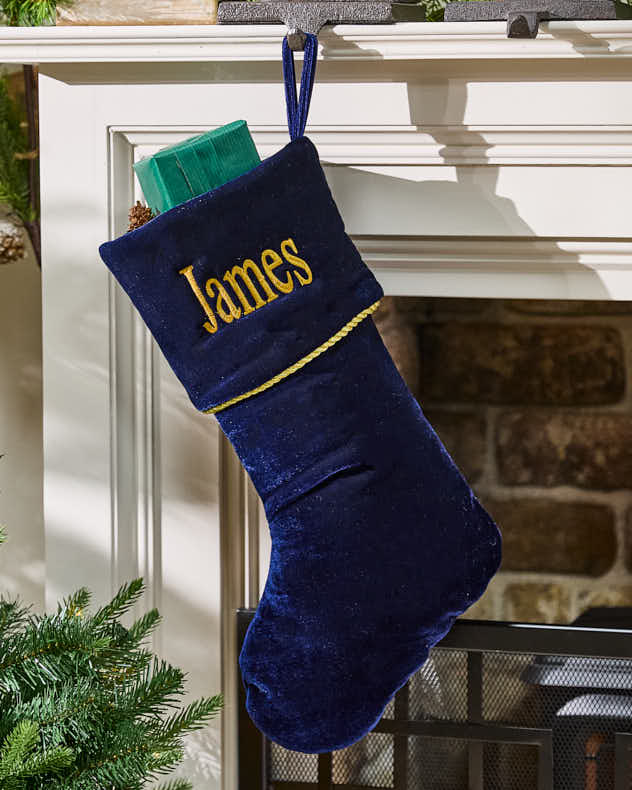 Personalised Knightsbridge Blue Velvet Stocking