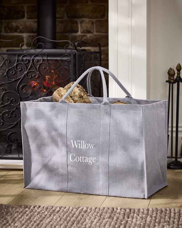 Personalised Large Grey Jute Log Carrier - Image 3