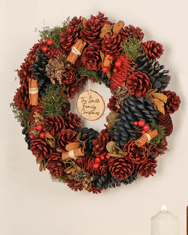 Personalised Cinnamon Pine Christmas Wreath 38cm - Image 2