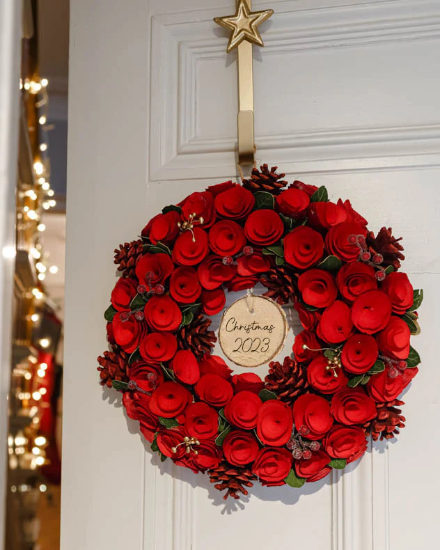 Personalised Red Rose Christmas Wreath 35cm - Image 3