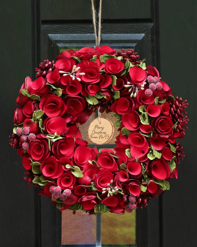 Personalised Red Rose Christmas Wreath 35cm - Image 4