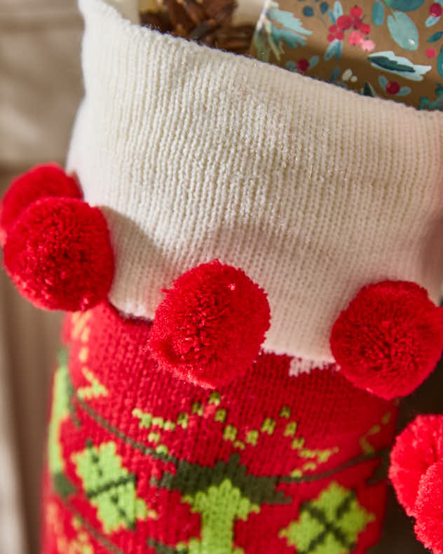 Red Fair Isle Knitted Christmas Stocking - Image 4