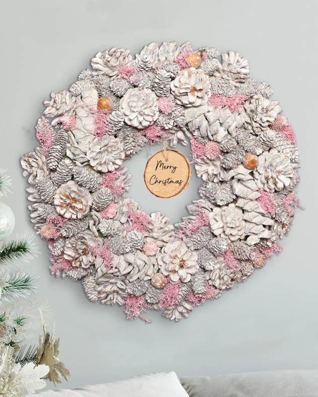Personalised Silver & Pink Christmas Wreath - Image 2