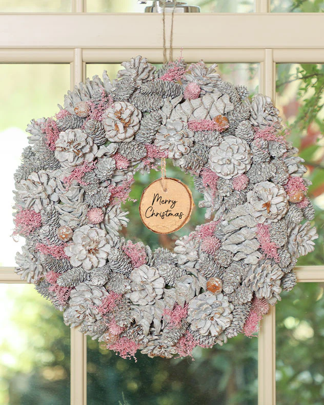 Personalised Silver & Pink Christmas Wreath - Image 3