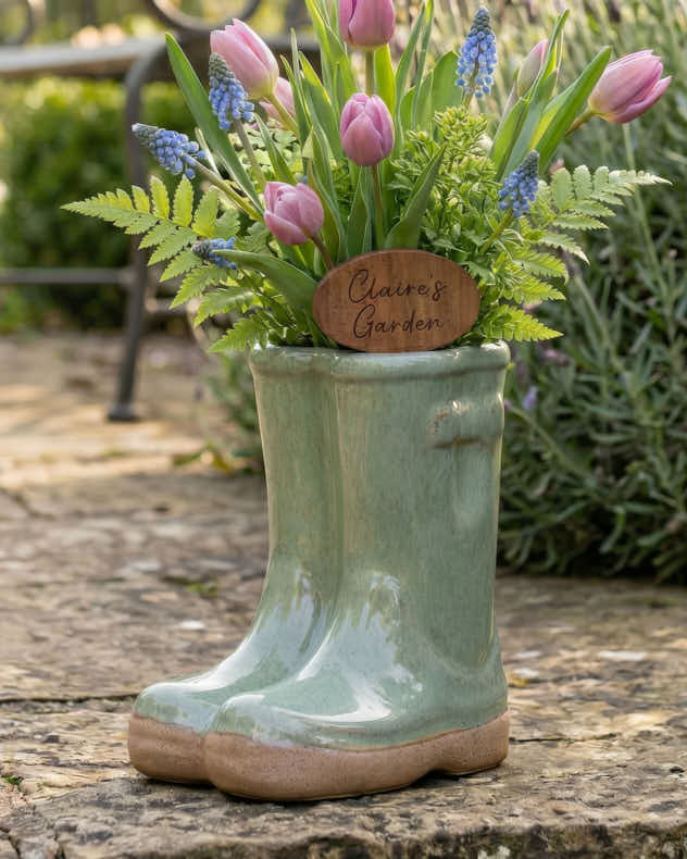 Personalised Small Green Welly Planter