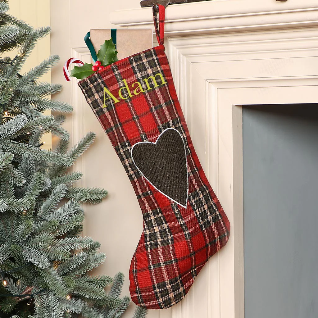 Personalised Tartan Love Heart Stocking