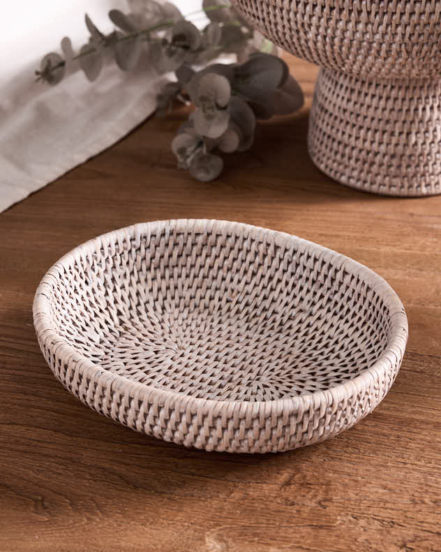 White Rattan Rounded Basket - Image 3