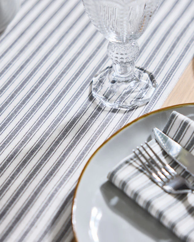 Grey Stripe Cotton Table Runner - Image 3