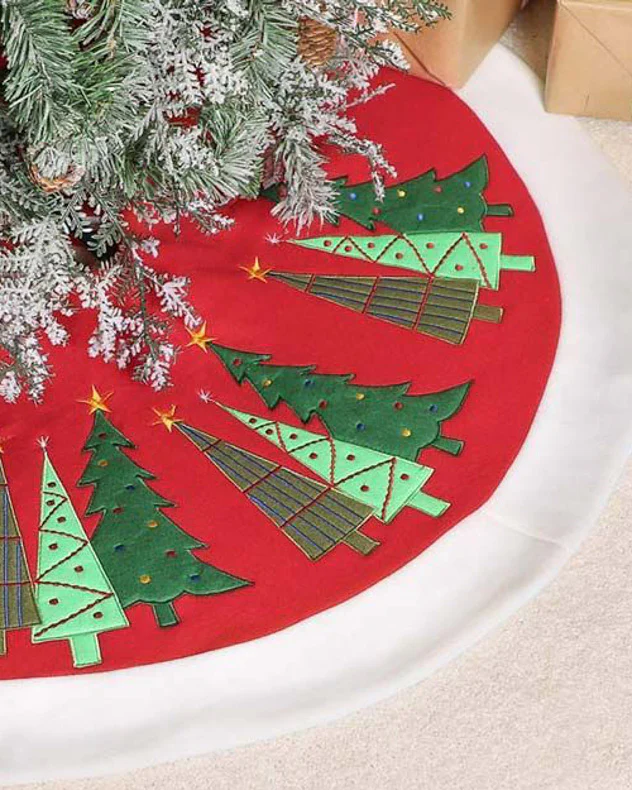 Red Embroidered Tree Skirt - Image 3