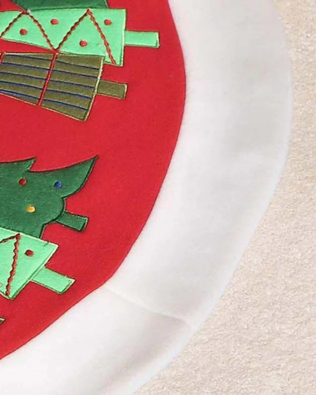 Red Embroidered Tree Skirt - Image 5