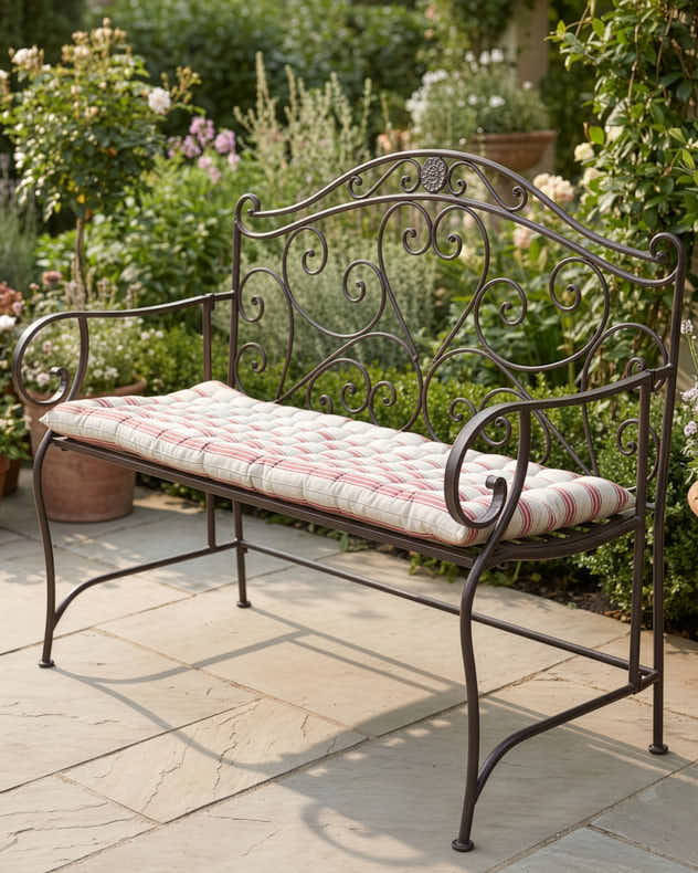 Red Stripe Quilted Garden Bench Cushion - Image 3