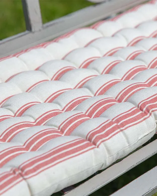 Red Stripe Quilted Garden Bench Cushion - Image 4