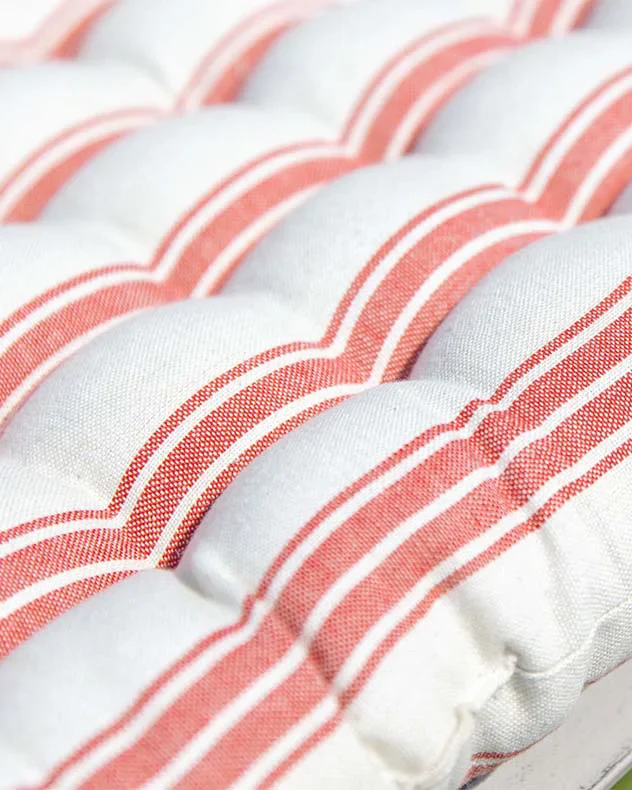 Red Stripe Quilted Garden Bench Cushion - Image 5
