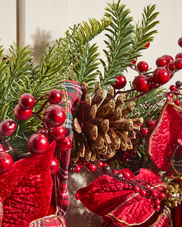 Red Tartan Poinsettia Wreath 58cm - Image 2