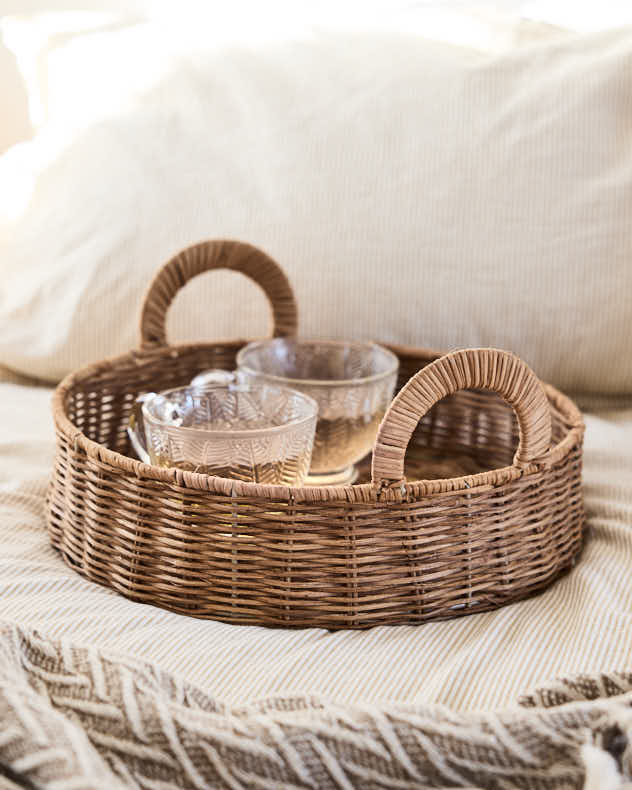 Roscoe Round Rattan Tray with Handles - Image 2