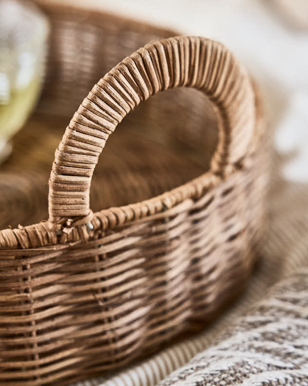 Roscoe Round Rattan Tray with Handles - Image 3