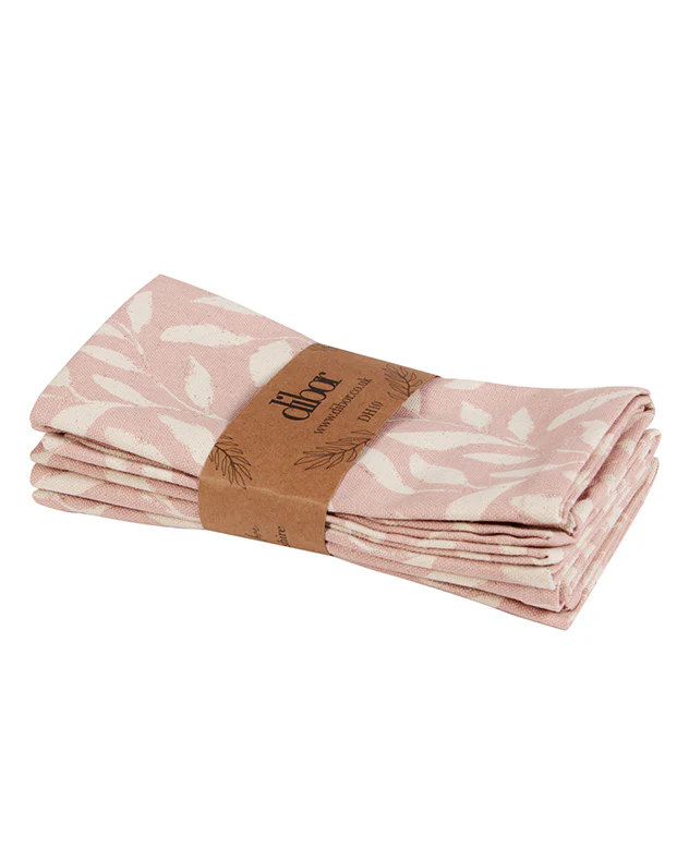 Set of 4 Pink Leaf Cotton Napkins - Image 3