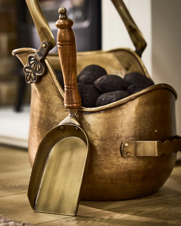 Rounded Brass Coal Bucket & Shovel - Image 3