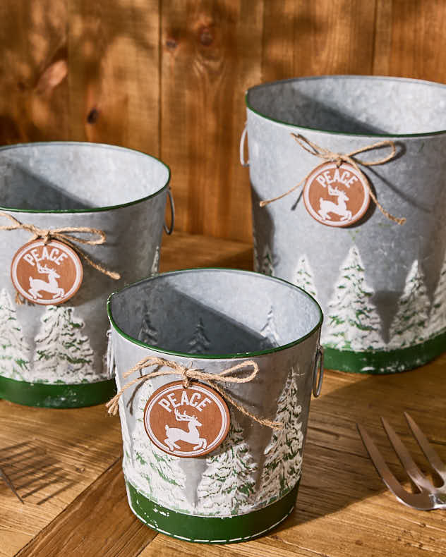 Set of 3 Winter Forest Planter Buckets - Image 3